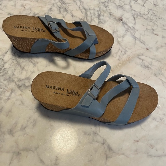Marina Luna Light Blue Wedge Sandals - Picture 2 of 8